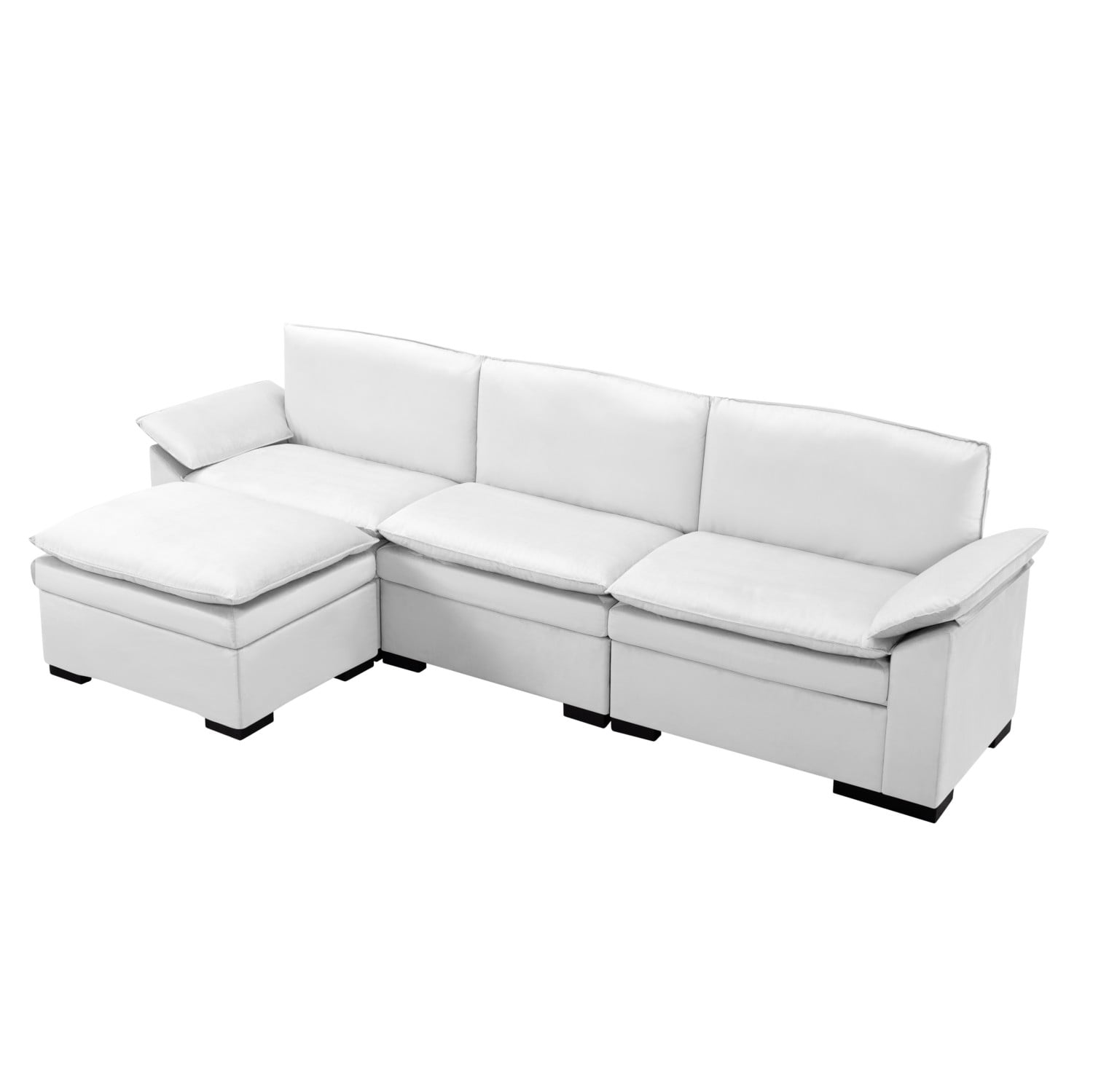 Gewnee 117.7" L - Shaped Velvet Modular Ultra Deep Seat Sectional Sofa, Super Comfy 3 -Seater with 1 Ottomans for Living Room
