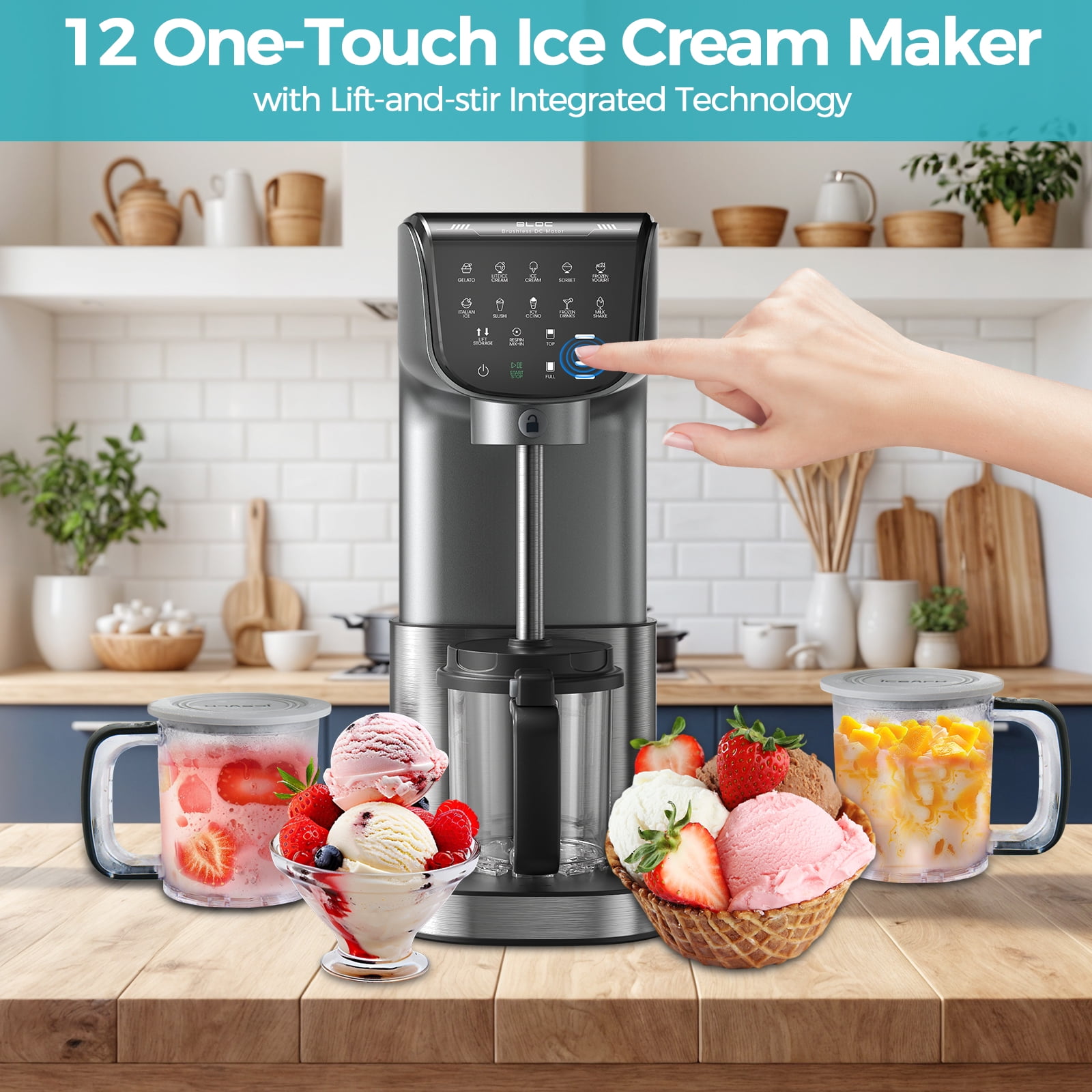 Ice Cream & Frozen Treat Maker for Ice Cream , Sorbet, Milkshakes , Frozen Yogurt , More , Ice Cream Pints