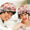 thumbnail image 6 of Shower Caps,Red Strawberry Plants Fruit Cat Flower Pink Pattern Waterproof Shower Cap for Women 4 Pieces,Double Reusable Hair Cover for Shower PEVA Elastic Stretch Hem, 6 of 7