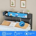 thumbnail image 3 of iSunirm Full Size Upholstered Headboard with Storage Cabinet & Shelf, Full Headboard with Outlets and RGB LED Light, Stable & Sturdy, for Bedroom/Dorm Room, 40.1"W x 6.3"D x 43.3"H, Black, 3 of 9