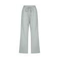 thumbnail image 4 of Women Casual Capris Straight Leg Drawstring Elastic Waist Linen Pants with Pockets, 4 of 5