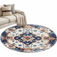 thumbnail image 2 of 3ft Washable Round Rug, Bohemian Circular Non-Slip Circle Area Rug for Bedroom Bedside, Orange Blue Vintage Ethnic Style Pattern Soft Indoor Floor Mat for Home Decor, 2 of 9