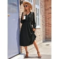 thumbnail image 4 of Mini V Neck Long Sleeve Dress for Women A-Line High Waisted Casual Flowy Dress for Cocktail Wedding Guest Black S, 4 of 9