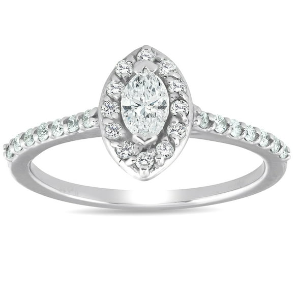 Pompeii 1/2ct Halo Marquise Diamond Engagement 14K White Gold Ring Lab Grown (FG,VS2/SI1)
