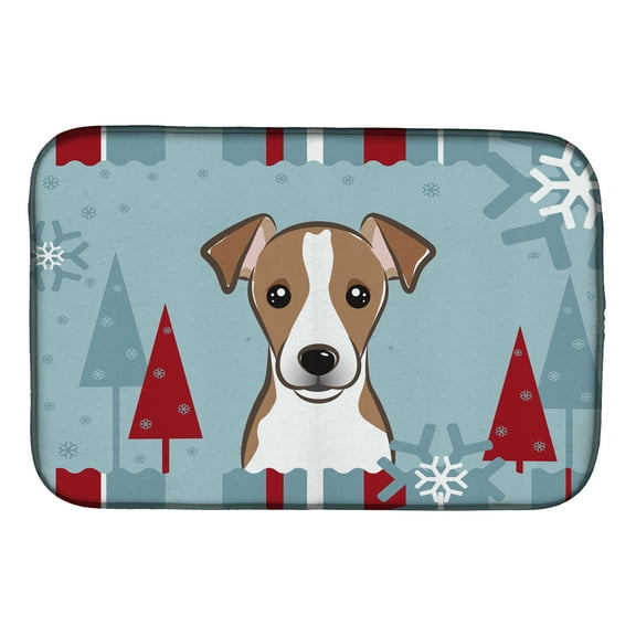 Winter Holiday Jack Russell Terrier Dish Drying Mat