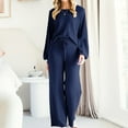 thumbnail image 5 of RYRJJ Women's Two Piece Set Cropped Pullover Top and Wide Leg Pants Lounge Sweater Sets Fall Knit Sweatsuits Cozy Trendy Outfits(Dark Blue,S), 5 of 8