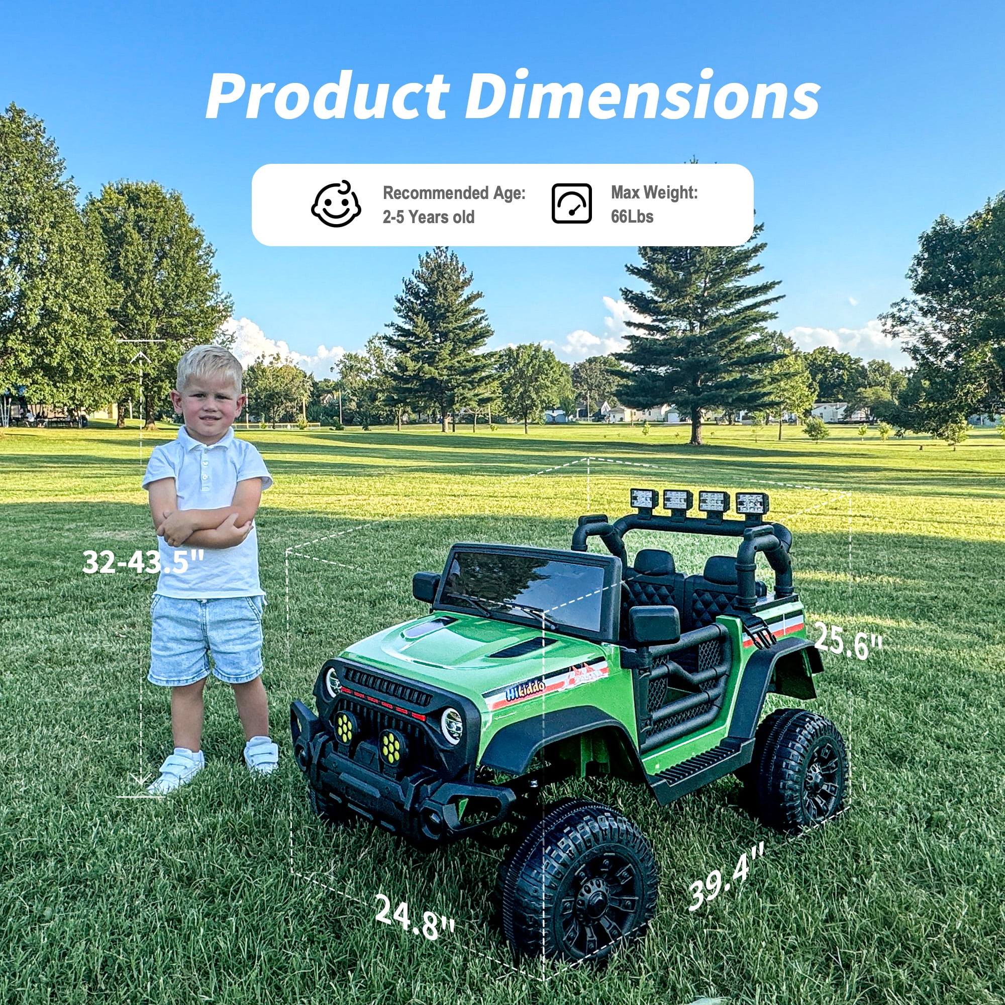 Hikiddo Kids Ride on Truck Car, 12V Ride on Toy Electric Cars for Kids w/ Remote, Bluetooth - Army Green