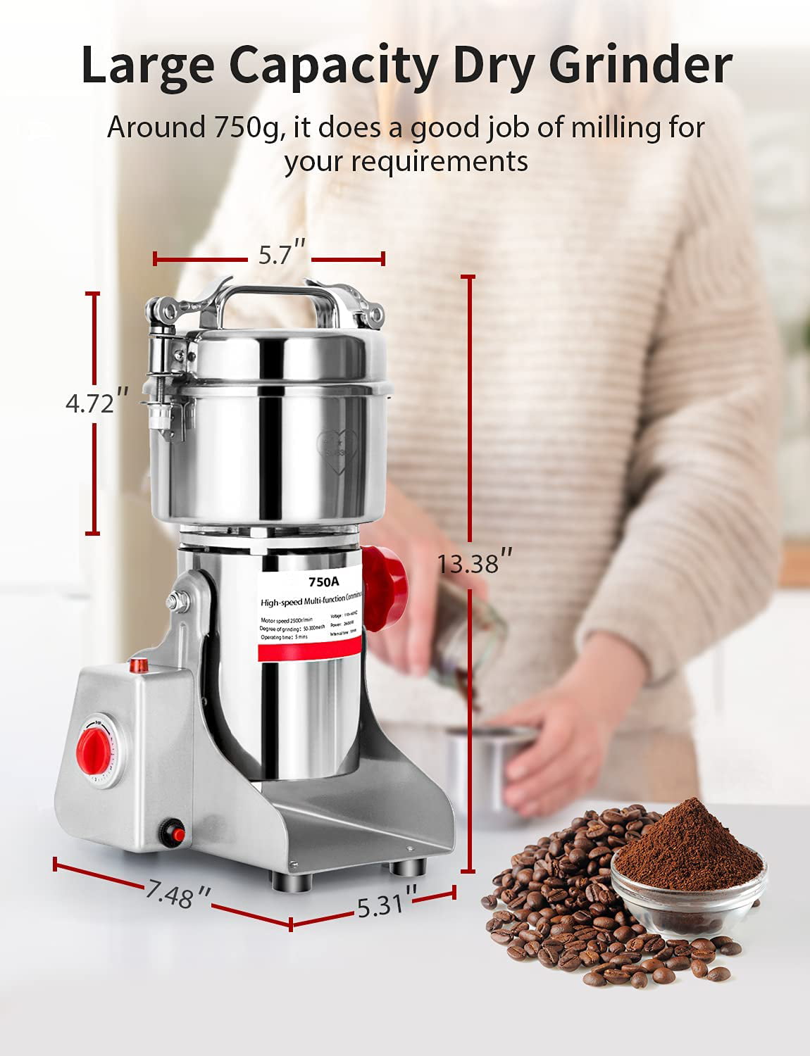 Domccy® 750g Commercial Spice Grinder Electric Grain Mill Grinder 2600W  High Speed Pulverizer, Stainless & Reviews