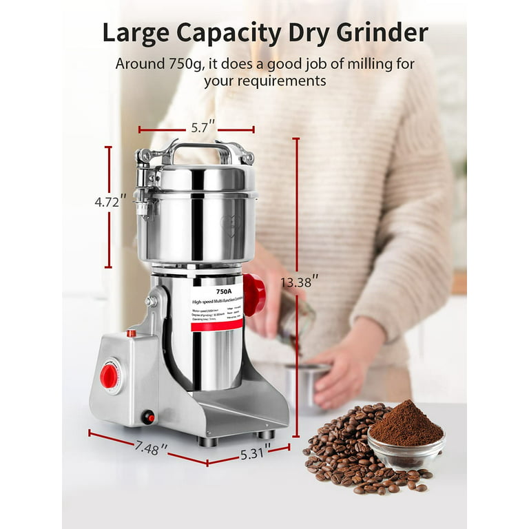 750g Electric Grain Dry Grinder Commercial Swing Type Dry Mill Machine,  Stainless Steel 2600W High Speed Pulverizer for Coffee Spice Grind…