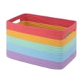 thumbnail image 2 of LiUMX Color Block Woven Storage Basket, Cotton Linen Fabric Rope Organizer with Soft Handles, Multicolor Decorative Bin for Toys, Books, Snacks, Laundry and Home Closet Storage, 2 of 6