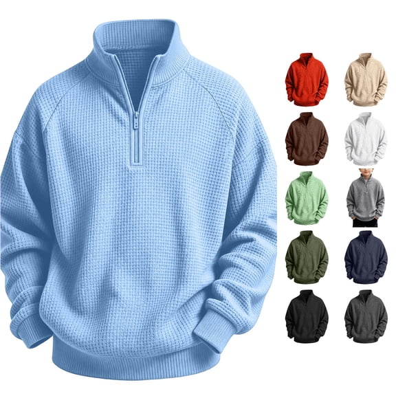 Norvella Boys Quarter Zip Sweater Stand Collar Long Sleeve Ribbed Relaxed Fit Pullover Jumper Casual School Top