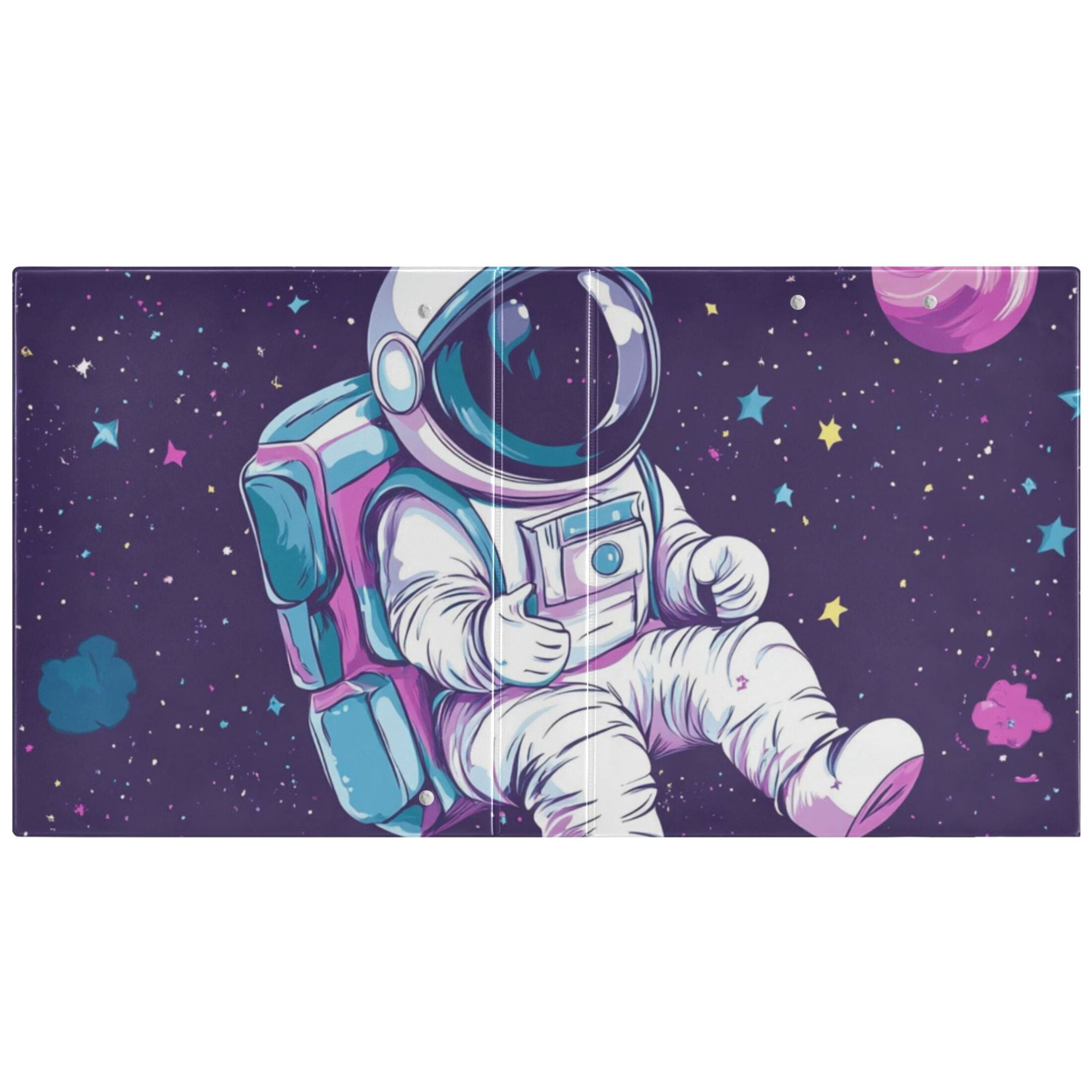 Unicorn Planet Astronaut 3 Ring Binders 1.5 inch Hardcover File Folders with Interior Pockets A4 Size Organizer for School Office Hospital