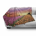 thumbnail image 3 of Nature Soft Flannel Fleece Throw Blanket, Tulip Fields and Windmills in European Landscape with a Sunset Sky View, Cozy Plush for Indoor and Outdoor Use, 70" x 90", Orange Pink Purple, by Ambesonne, 3 of 6