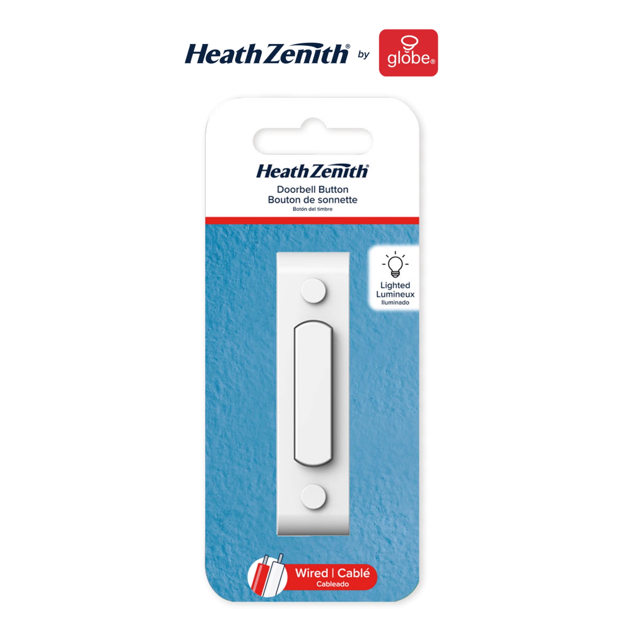Globe Electric 91009237 Heath Zenith Metal Wired Lighted Push Doorbell Button - White