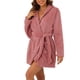 thumbnail image 1 of Ropa de baño de felpa con capucha y cinturón para mujeres INSPIRE CHIC, mini batas de spa de otoño e invierno con bolsillos, L Rosa, 1 of 6