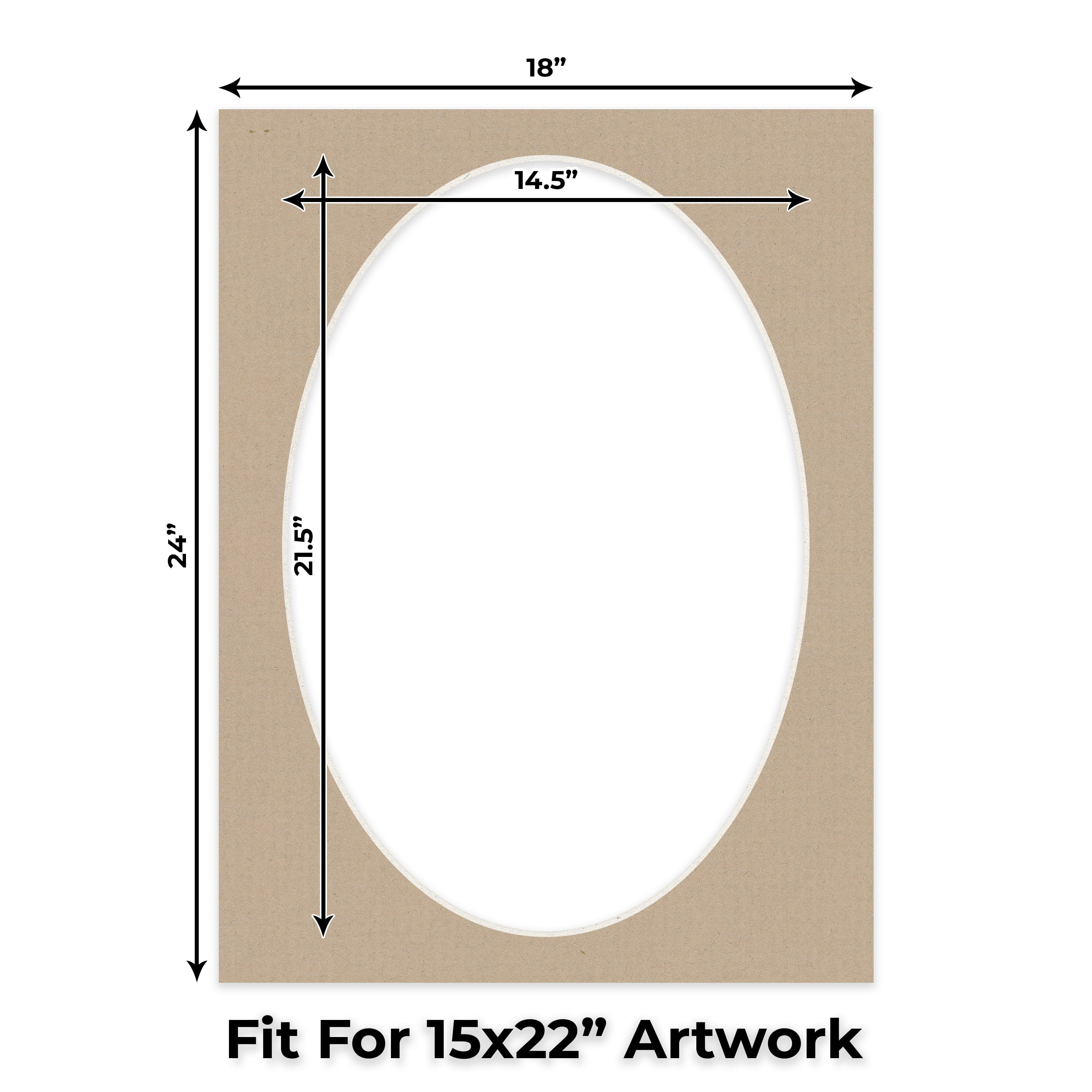 Tawny Brown Picture Frame Mat for 18x24 Frames - Oval Opening for 15x22 Photos - 1 Mat
