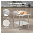 thumbnail image 4 of Stainless Steel Work Table 24x24x26 Inch - Commercial Food Prep Table - Heavy Duty 3-Sided Backsplash - Adjustable Height Metal Worktable for Restaurant Home Kitchen, 4 of 7