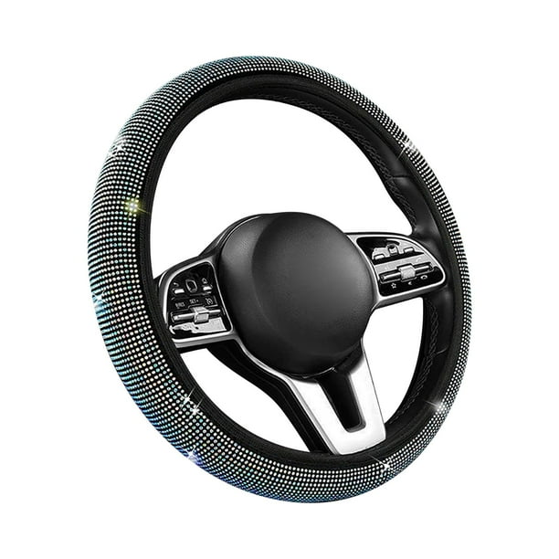 Funda de volante de verano con diamantes de imitación para mujer, protector de volante brillante, ajuste universal, fundas para volante de 14 a 15 pulgadas.
