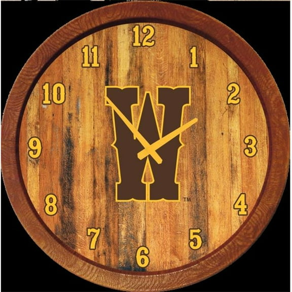 Grimm Industries WY-560-02 20 in. Barrel Team W Wall Clock - WY Athletic, Brown & Gold