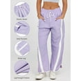 thumbnail image 6 of Women'S Baggy Wide Leg Pants Casual Drawstring Elastic Waisted Contrast Color Workout Y2K Track Pants Light Purple L, 6 of 7