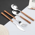 thumbnail image 3 of Stainless Steel Flatware Set for 4, Cutlery Utensils Set with Simulated Wooden Handle Include Knives Forks Spoons Service for 4, Mirror Polished and Dishwasher Safe (Silver), 3 of 10