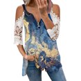 thumbnail image 1 of Elegante mujer casual cremallera cuello impresión blusa encaje manga corta camiseta verano Tops OAVQHLG3B Store  lin121212, 1 of 4