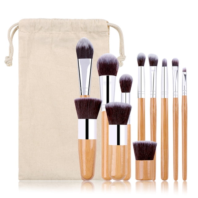 Juego de brochas de maquillaje, 11 Uds., mango de bambú profesional, maquillaje cosmético, sombra de ojos, corrector