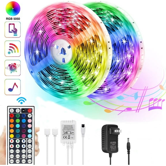 Led Strip Lights, Led Lights for Bedroom 32.8ft with Remote Control and 12V Power Supply, SMD 5050 Led Color Changing Lights for Room, Kitchen, Indoor Decoration, DIY Color.