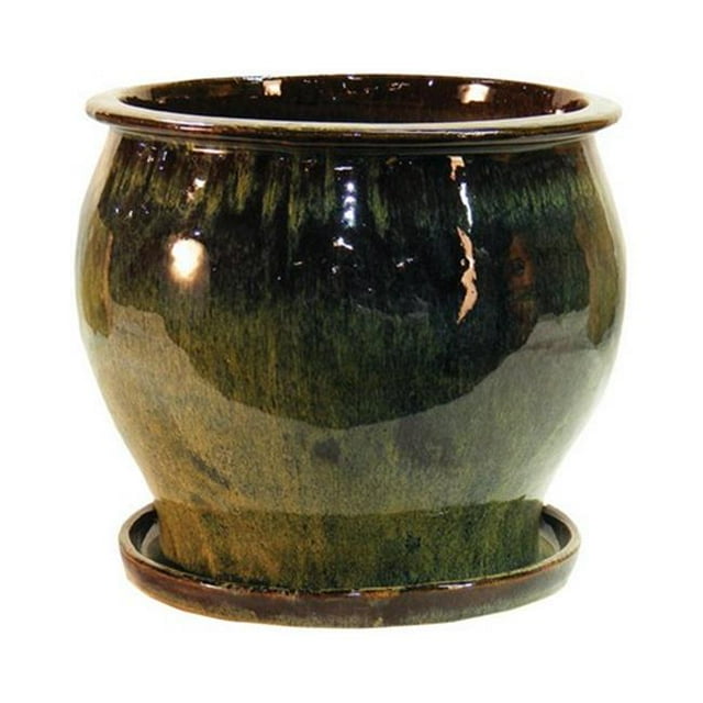 Lees Pottery DB10021-08I 8 Po Jardinière Vitrée Studio Solide Vert - Pack de 2