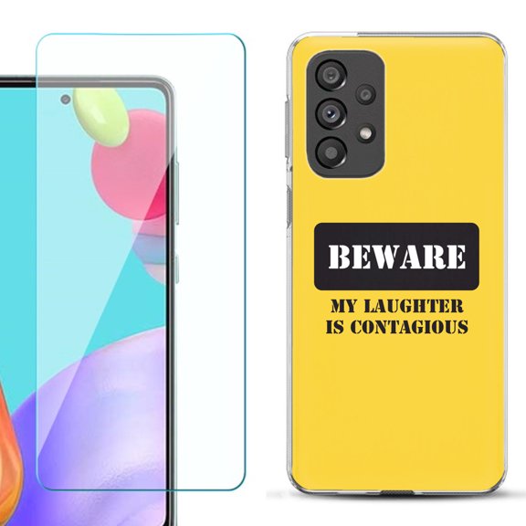 Slim-Fit Gel TPU Phone Case for Samsung Galaxy A33 5G, with Tempered Glass Screen Protector, by OneToughShield ® - Laughter