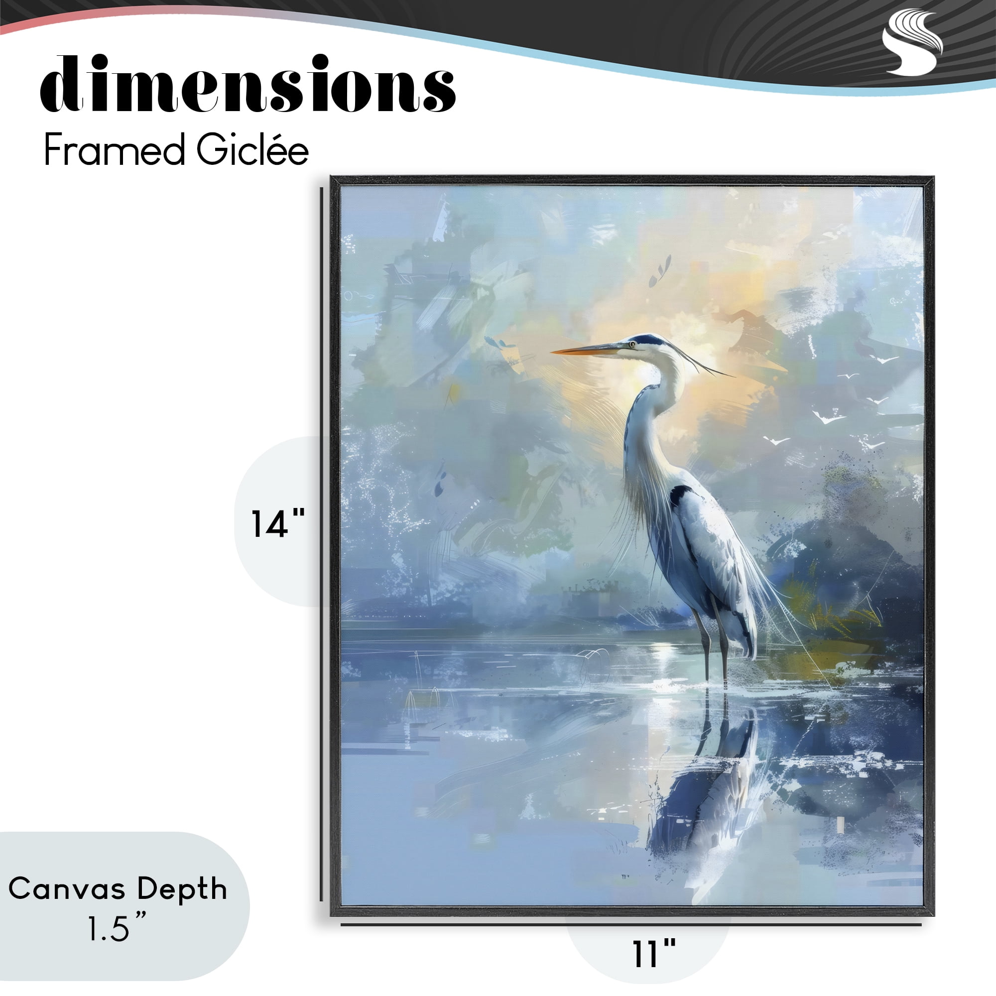 Stupell Industries Tranquil Heron with Dawn Glow Black Framed Giclee Art, design by Creative Studio