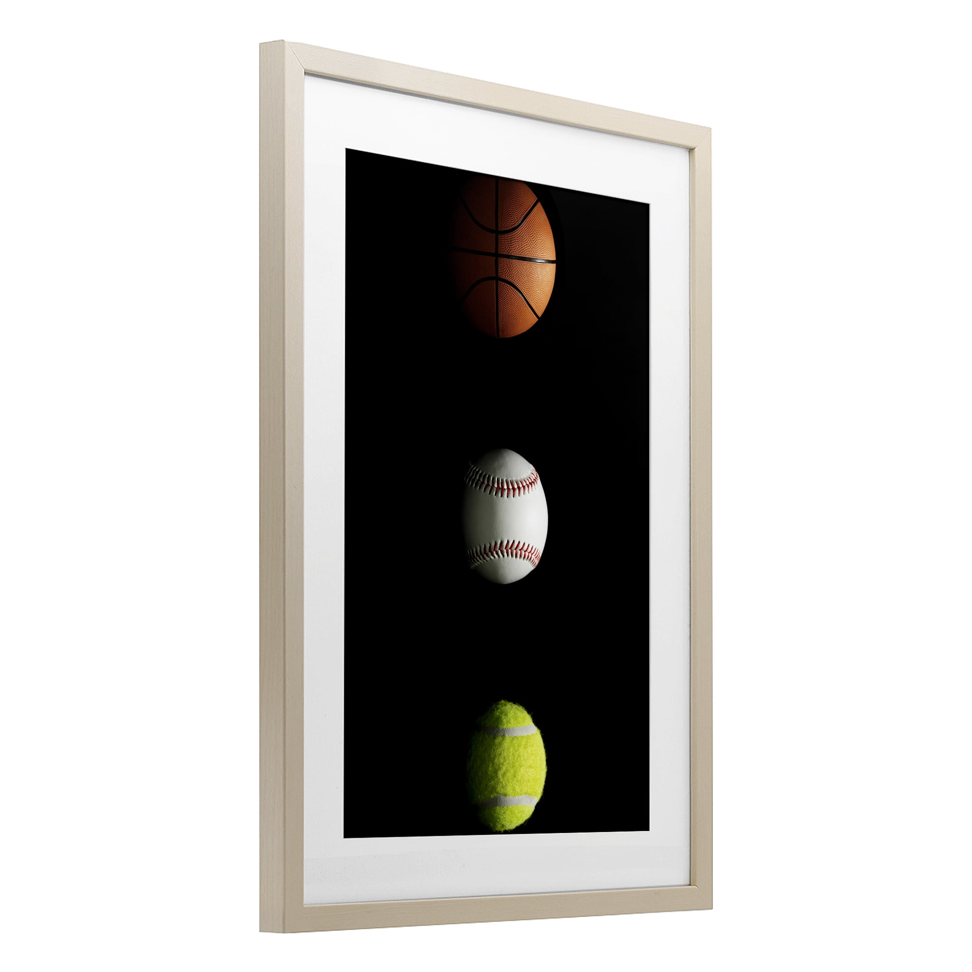 Stupell Industries Sports Balls Spotlight Birch Framed Print Under Glass, design by Jesse Keith