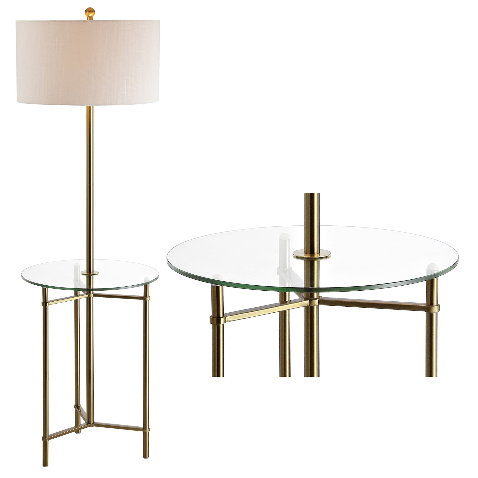 JONATHAN Y Charles 59" Metal/Glass LED Side Table and Floor Lamp, Brass
