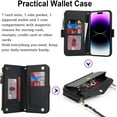 thumbnail image 3 of for iPhone 14 pro Wallet case,iPhone 14 pro Phone case with Zipper Card Holders for Women Slots Crossbody Flip Folio Book Cover with Credit Card Holder Men case - Black, 3 of 12