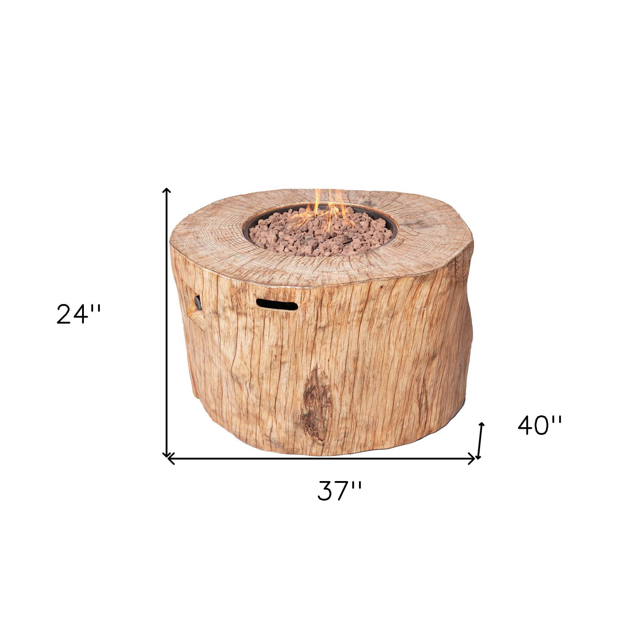 HomeRoots 535176 24 x 37 x 40 in. Brown Faux Wood Stump Propane Round Fire Pit with Cover