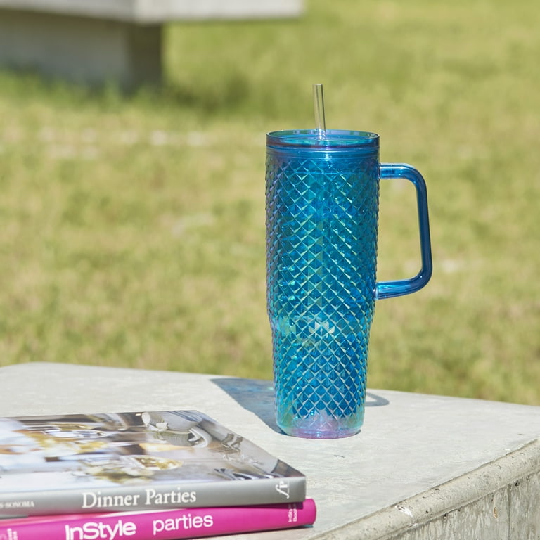 Mainstays 30oz Textured Tumbler with Straw and Handle, Diamond 