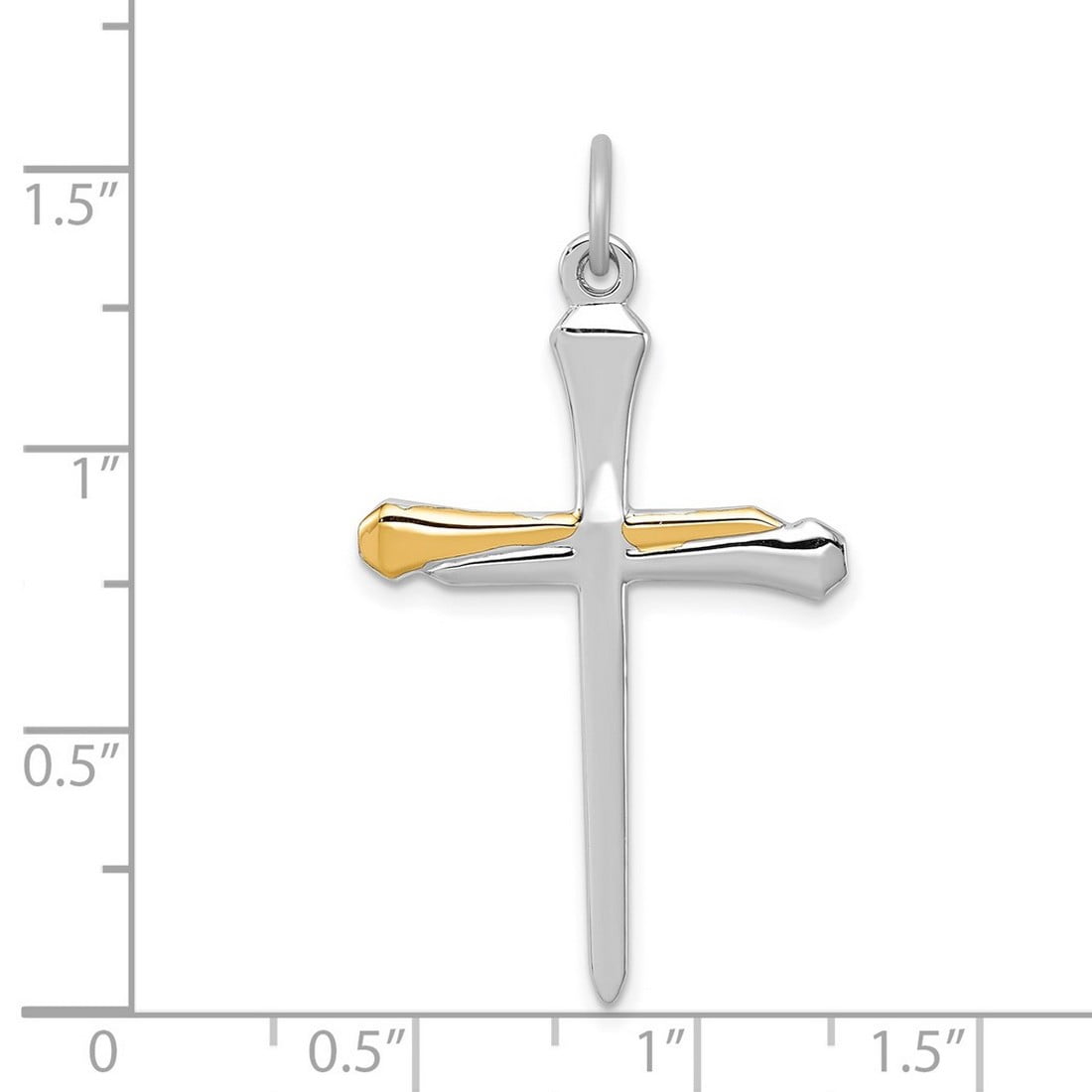 925 Sterling Silver Solid Polished and Gold Plated Nail Religious Faith Cross Pendant Necklace 36x22mm Wide Pendant for