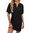 thumbnail image 6 of Women'S Solid Color Casual V-Neck Tie Waist Short Sleeve Dress Midi Summer Shift Dress Black XL, 6 of 9