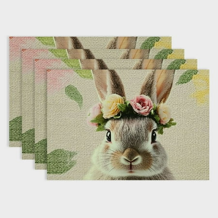 

Shiartex Whimsical Flowers Linen Table Placemats Set of 4 for Dining Parties Restaurants Home Decor 18x12in