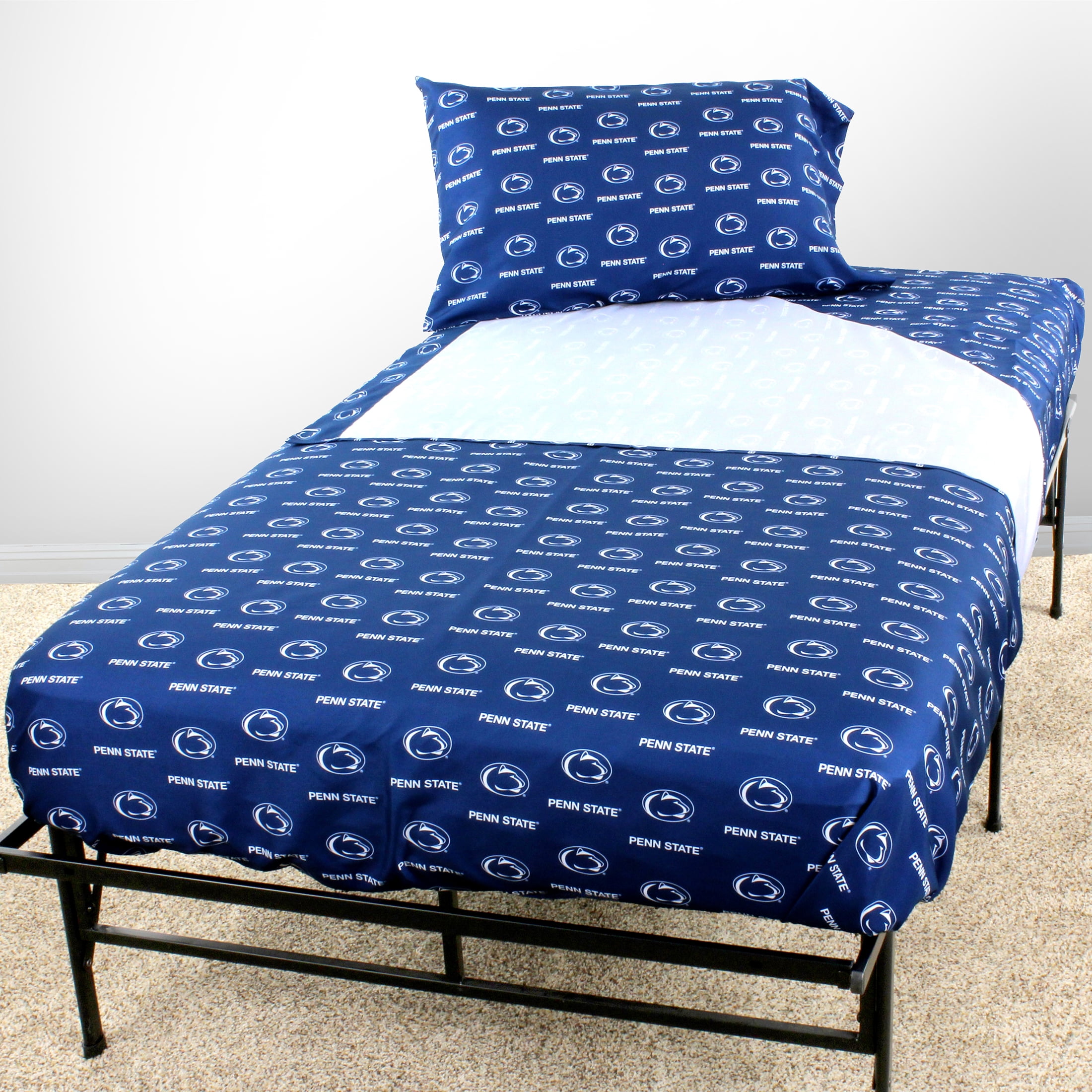 Penn State Nittany Lions 100% cotton, 4 piece sheet set - flat sheet, fitted sheet, 2 pillow cases, Queen, Team Colors