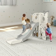 Kinbor 6 in 1 Toddler Slide Kids Climbe Slide Set with Basketball Hoop Gray