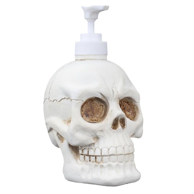 Forma De Cabeza De Esqueleto Novela Dispensador De Líquidos Botella Ecológica Resina Cráneo Dispensador De Jabón Champú Titular De Almacenamiento Baño Cocina Accesorio 350Ml Cateissary HA015694-00