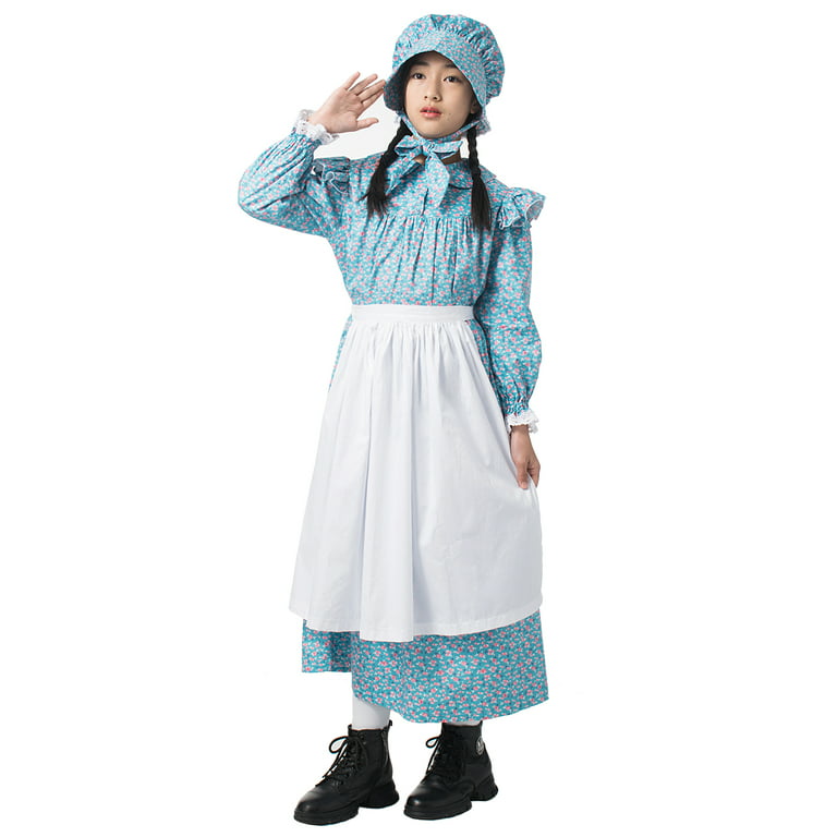 Scarlet Darkness Women Colonial Costume Prairie Dress Pioneer 3 Pieces Set  Historical Dress