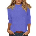 thumbnail image 2 of Mock Neck Tops for Women 3/4 Sleeve, Solid Color Loose Fit Pullover T-Shirt, Lightweight Casual Work Blouse for Everyday Wear, Spring Outfits 2026, Street Style and Office Purple M, 2 of 5
