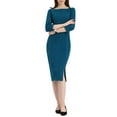 thumbnail image 2 of MODA NOVA Juniors Elegant Boat Neck 3/4 Sleeves Wear-to-Work Midi Split Sheath Dress, 2 of 5