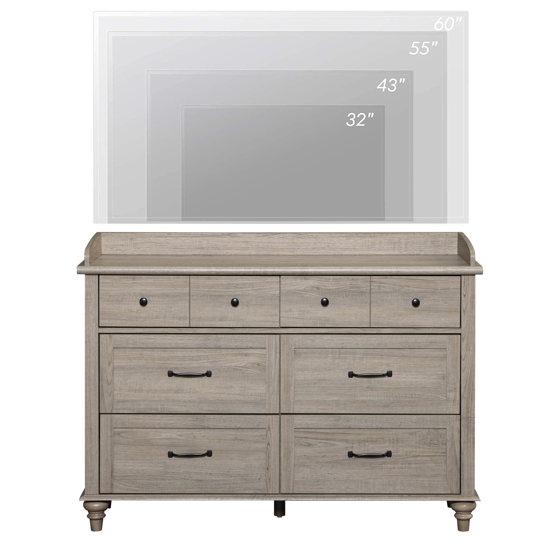 Grey 6 Drawer Dresser for Bedroom, Wooden Chest of Drawers for Living Room