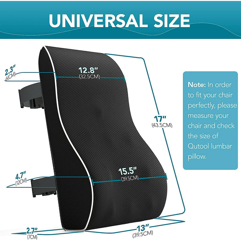 Qutool Ergonomic Backrests Black Lumbar Support Pillow for Office Chair Car  Back Cushion