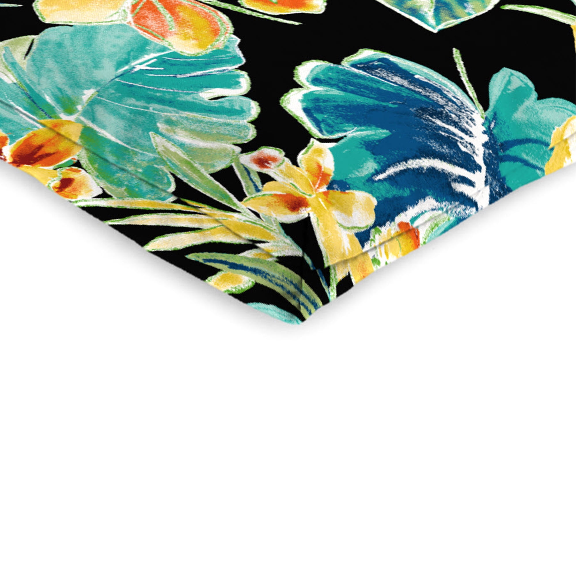 Jordan Manufacturing 44" x 21" Beachcrest Caviar Black Floral Rectangular Outdoor Chair Cushion with Ties and Hanger Loop