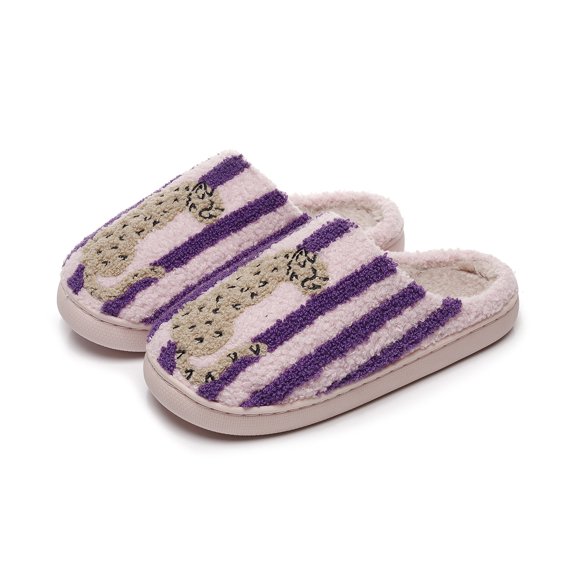 Domzle Embroidered Womens Mens Slippers Puffy Soft Comfortable Non Slip Slides Winter Indoor Flat Warm House Slippers Pink Wide-8.5
