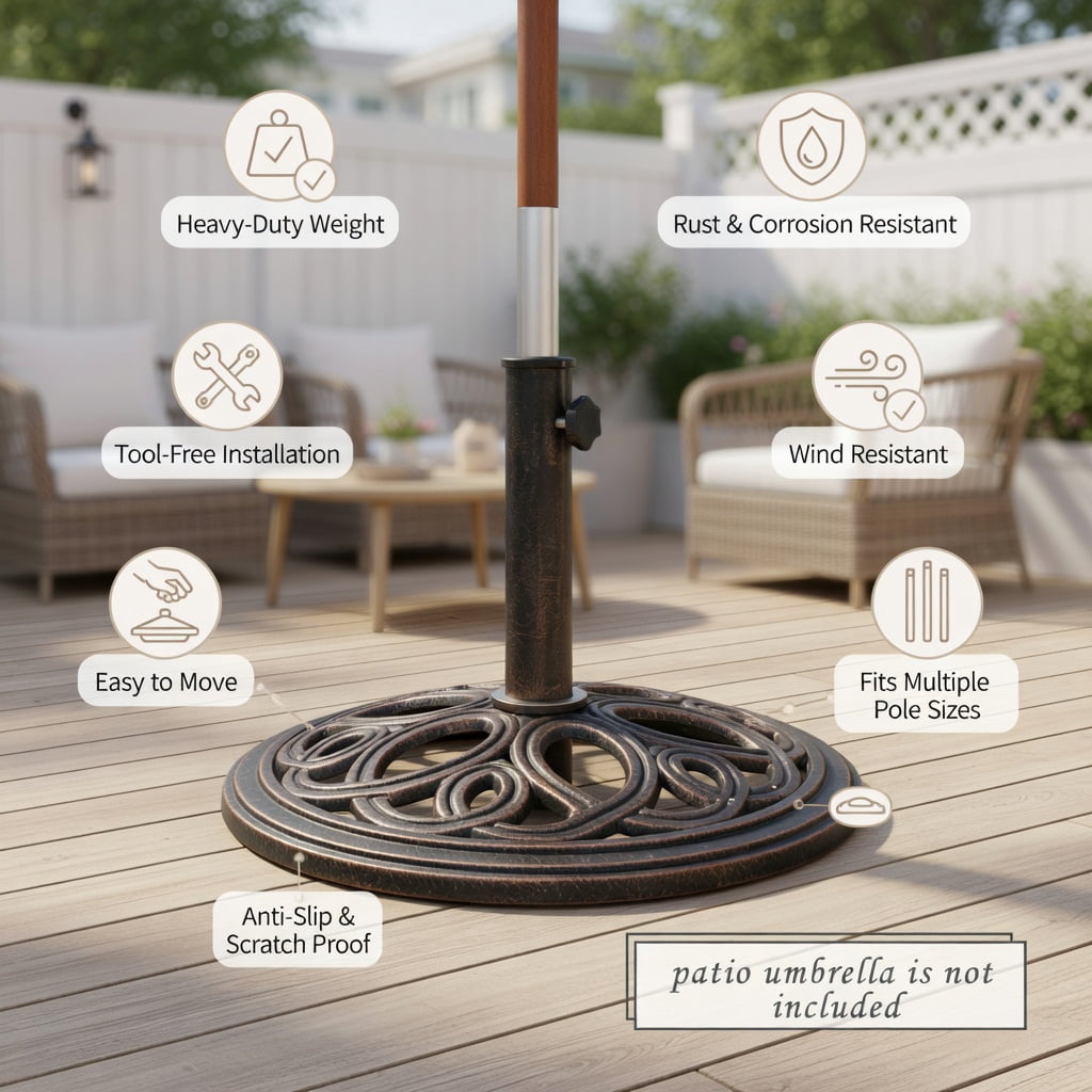 Resenkos Outdoor Umbrella Base, 23 Pounds 17 3/4 Inch Round Umbrella Base Stand, Black